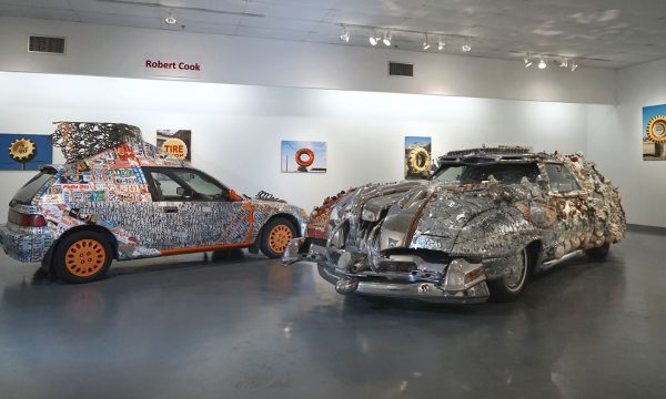 (left) Joe Hale Haden, "Wendell" & (right) David Best, "Milan Car": "Celebration of Art Cars", 20th Anniversary of the Art Car Museum, installation view, 2018